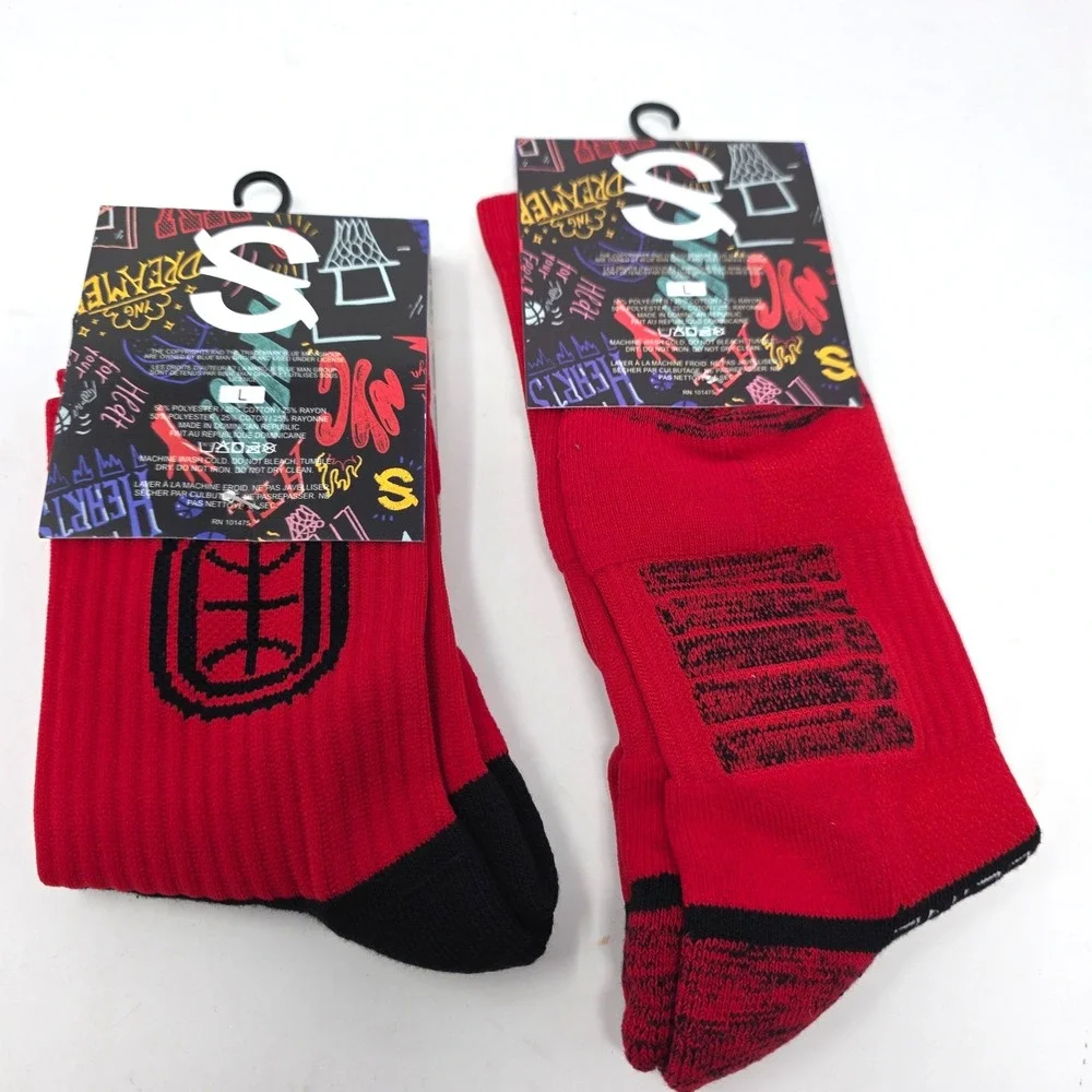 Strideline Overtime Elite Jelly Fam Red Basketball Socks Lot 2 Crew Mid L NWT